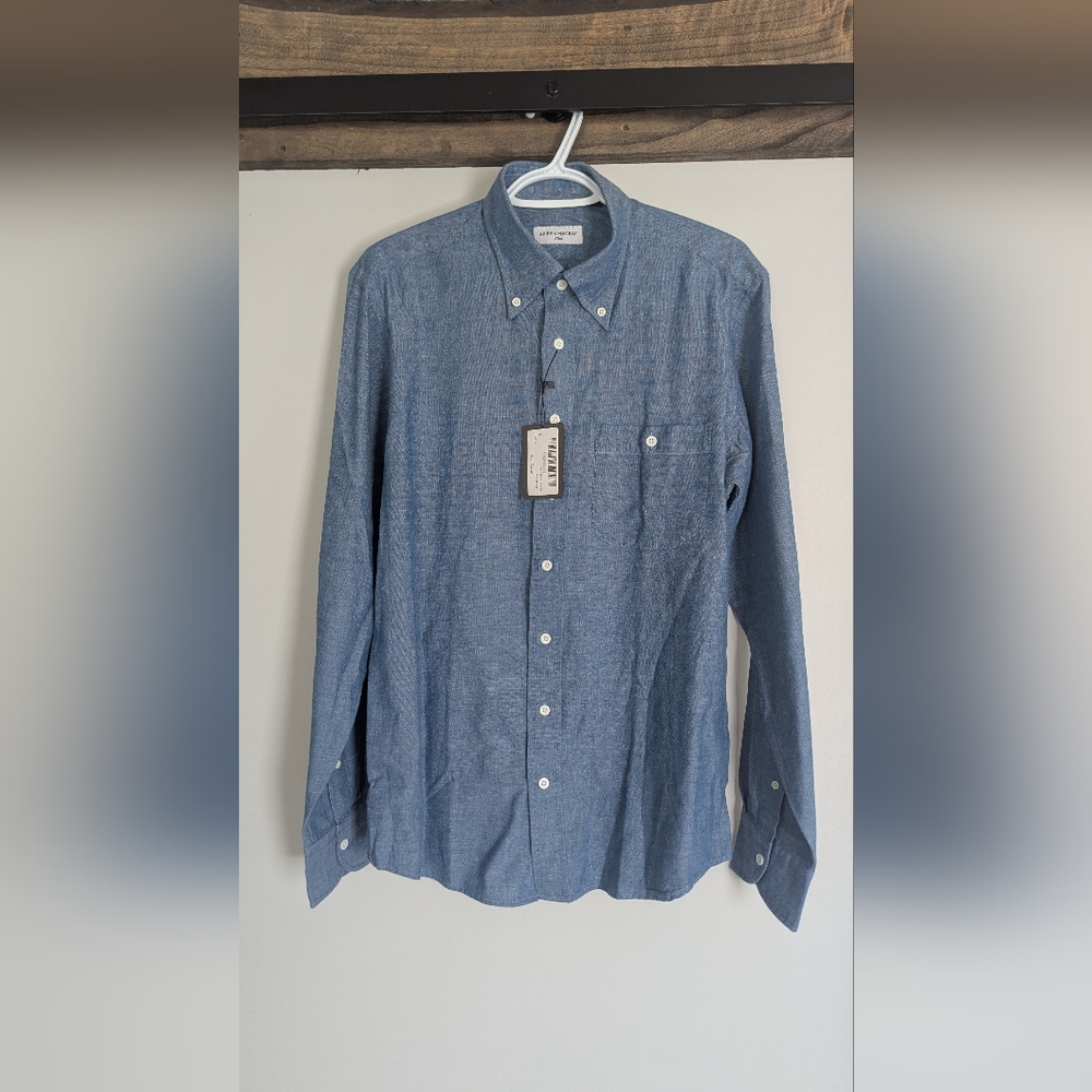 Spier & Mackay Chambray Button-Down Shirt - Blue Large Slim
